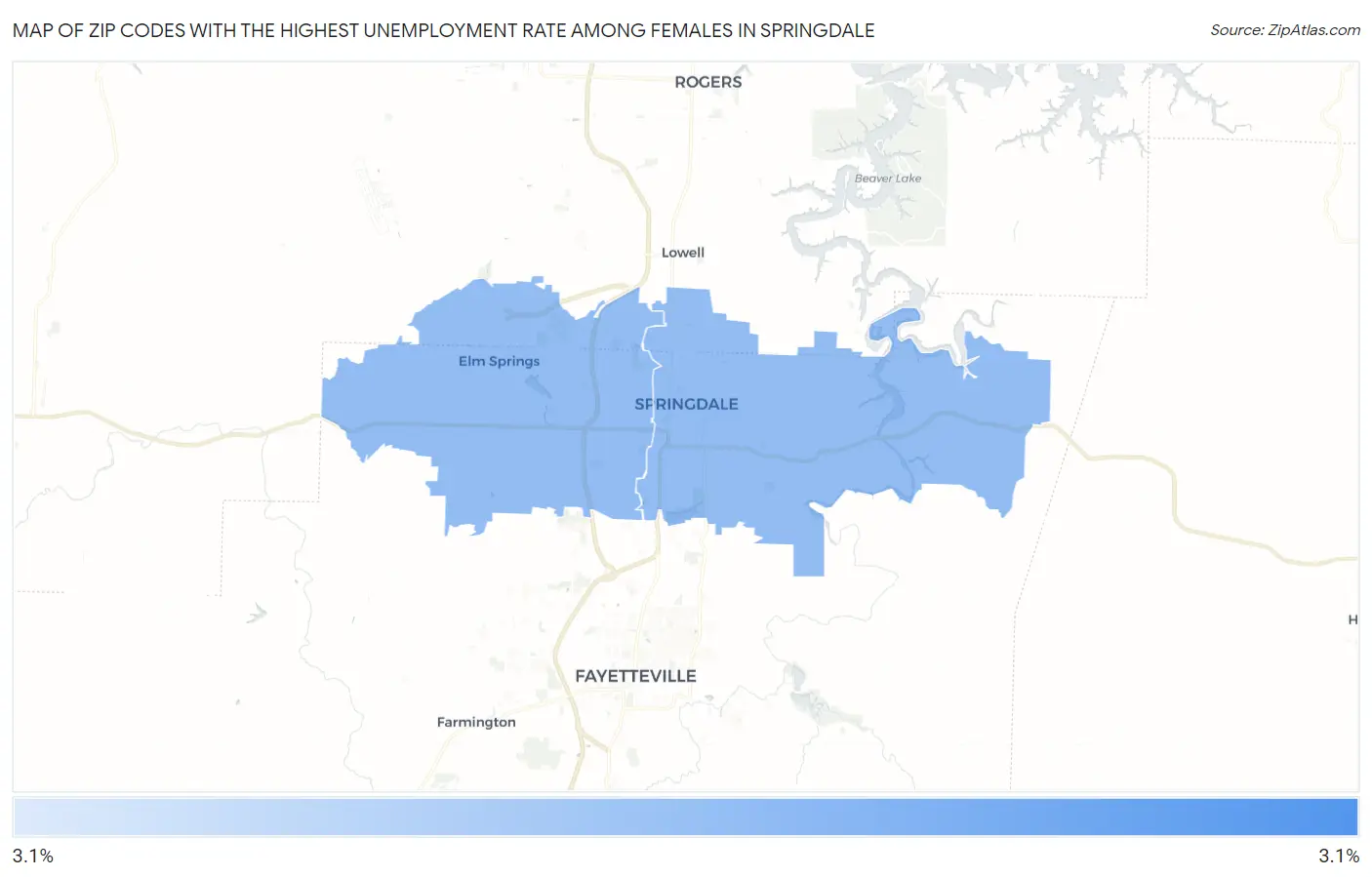 Zip Codes with the Highest Unemployment Rate Among Females in Springdale Map