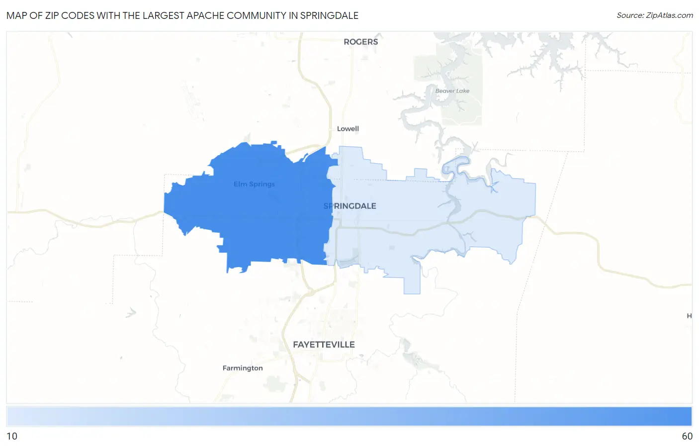 Zip Codes with the Largest Apache Community in Springdale Map