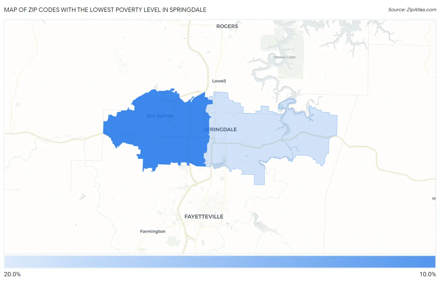 Zip Codes with the Lowest Poverty Level in Springdale Map