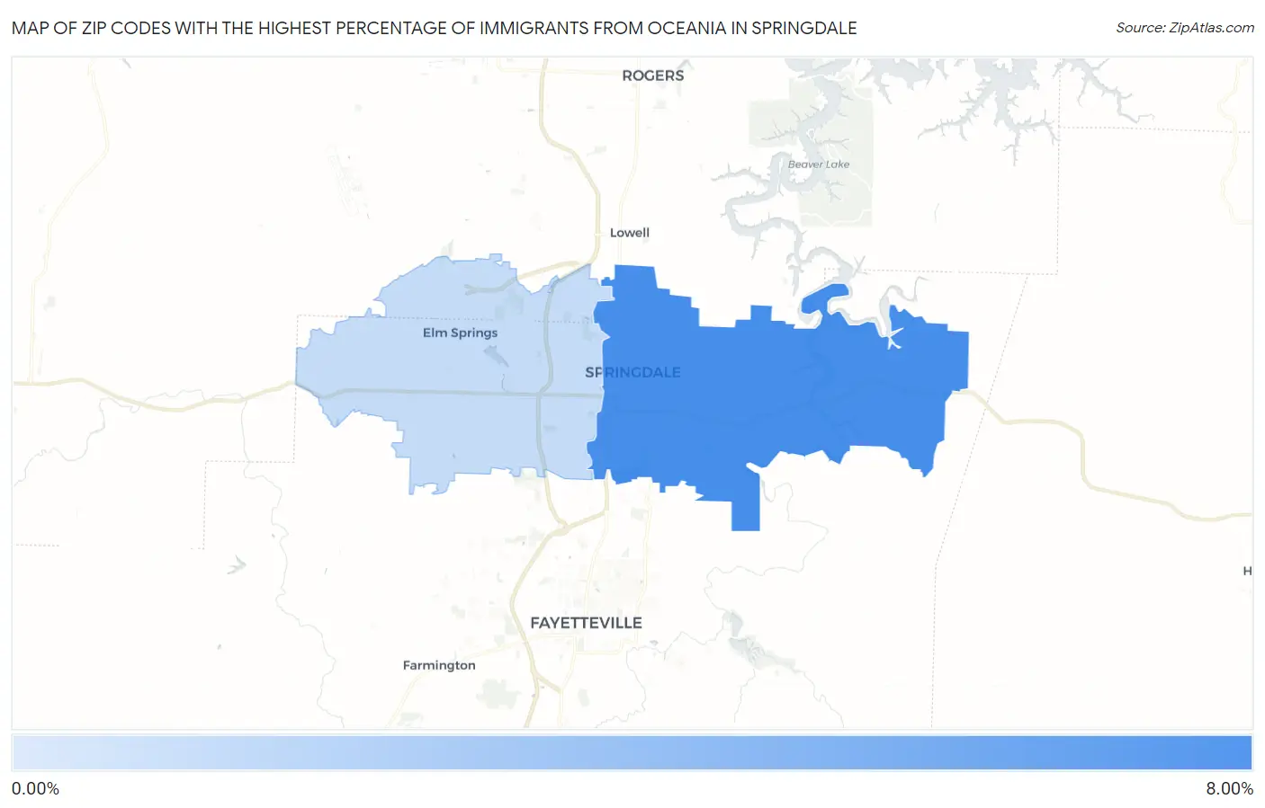 Zip Codes with the Highest Percentage of Immigrants from Oceania in Springdale Map