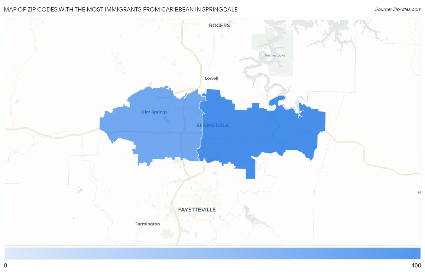 Zip Codes with the Most Immigrants from Caribbean in Springdale Map