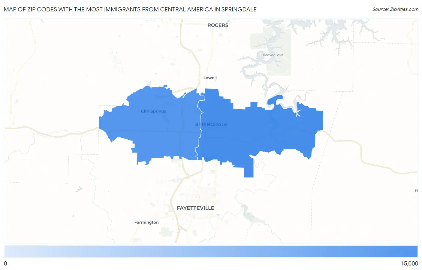 Zip Codes with the Most Immigrants from Central America in Springdale Map