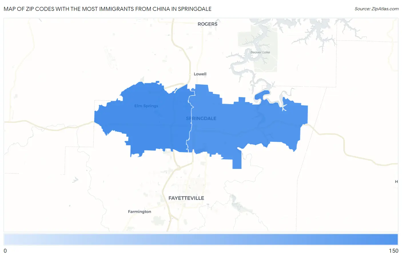Zip Codes with the Most Immigrants from China in Springdale Map