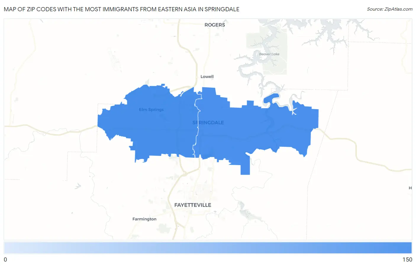 Zip Codes with the Most Immigrants from Eastern Asia in Springdale Map
