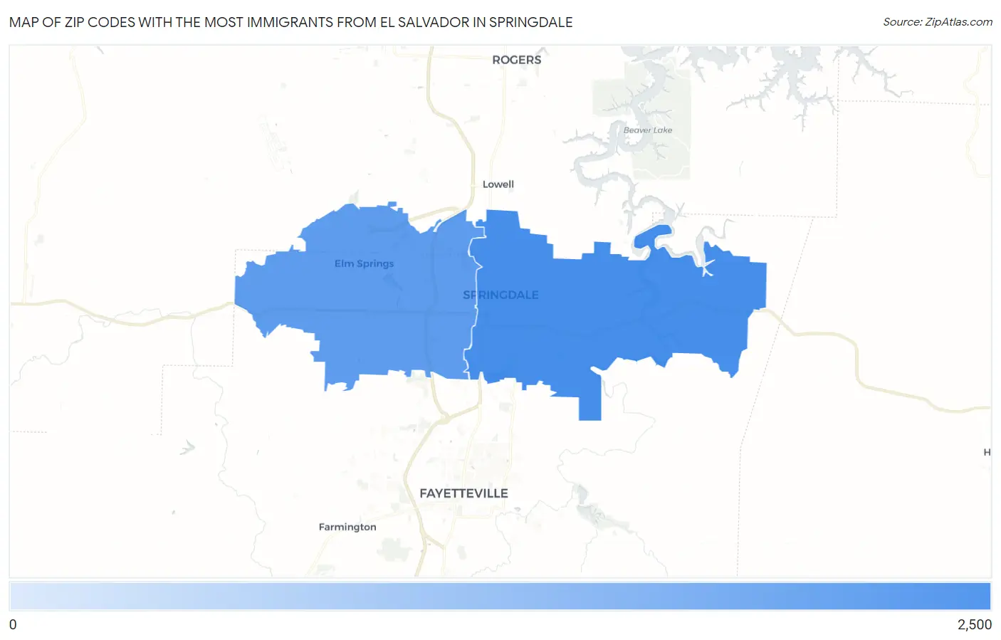 Zip Codes with the Most Immigrants from El Salvador in Springdale Map