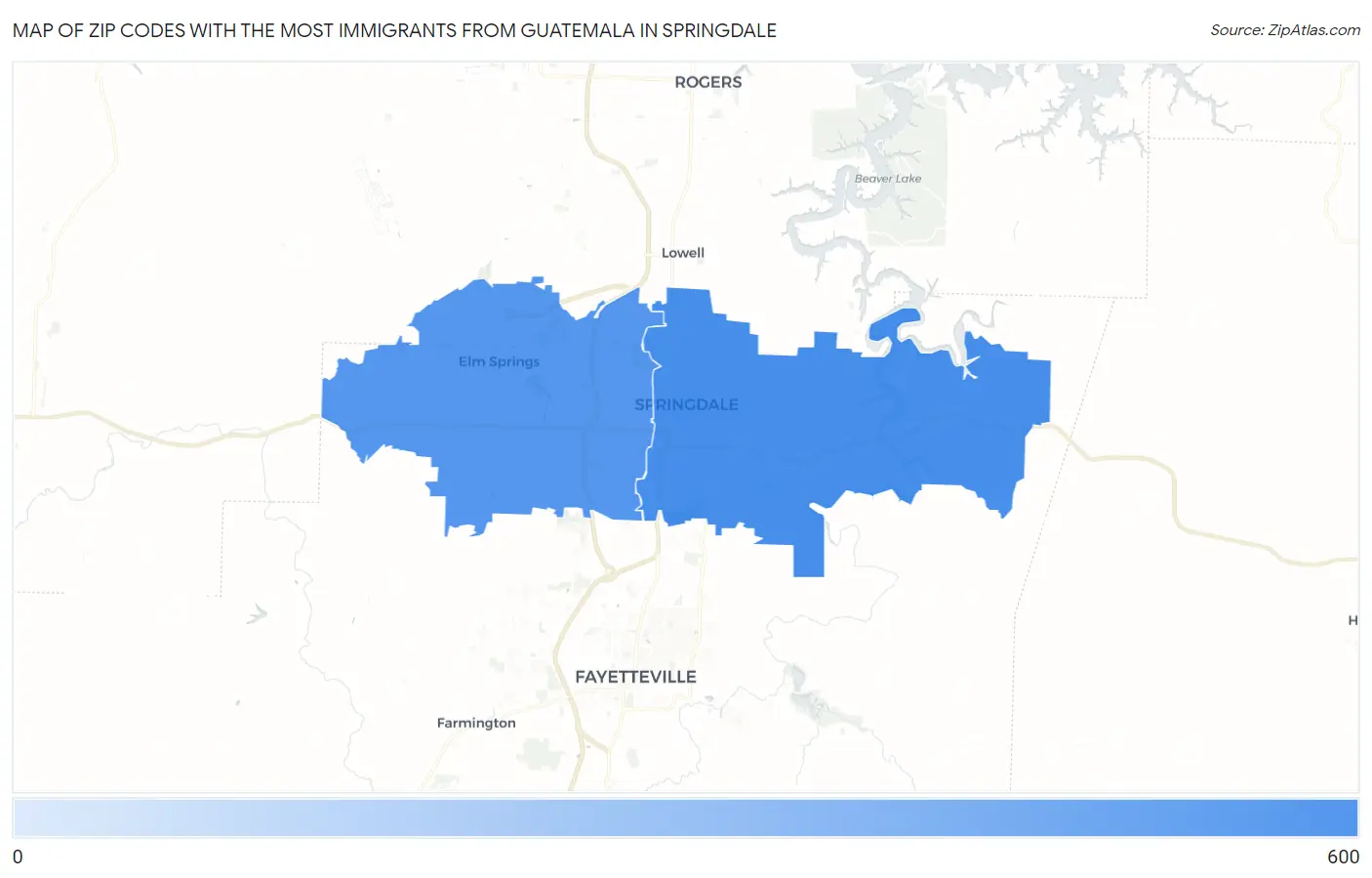 Zip Codes with the Most Immigrants from Guatemala in Springdale Map