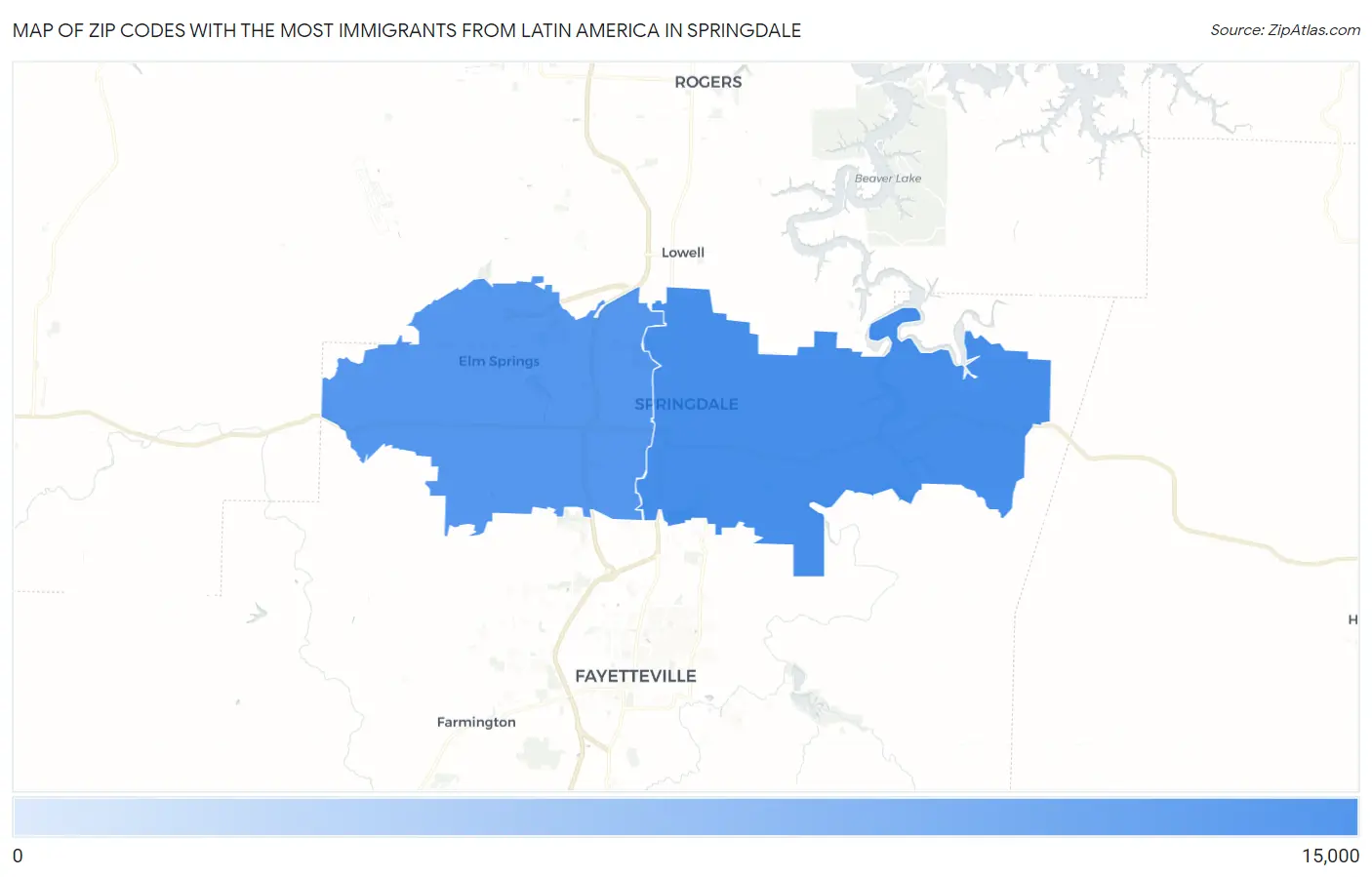 Zip Codes with the Most Immigrants from Latin America in Springdale Map