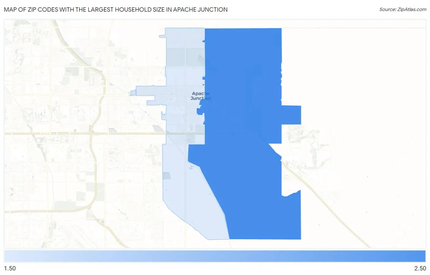 Zip Codes with the Largest Household Size in Apache Junction Map