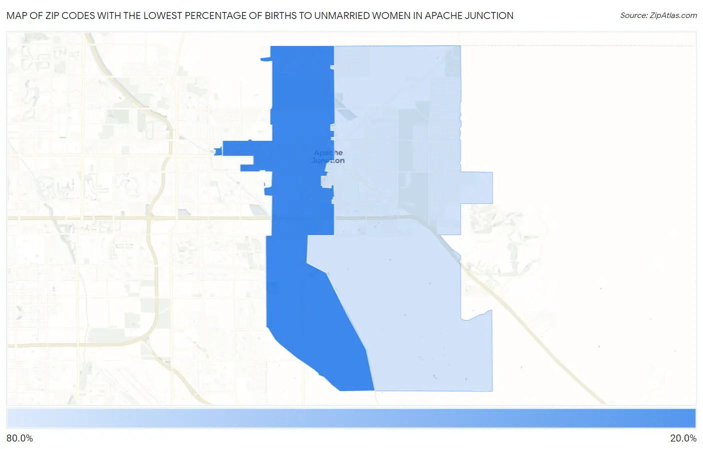 Zip Codes with the Lowest Percentage of Births to Unmarried Women in Apache Junction Map