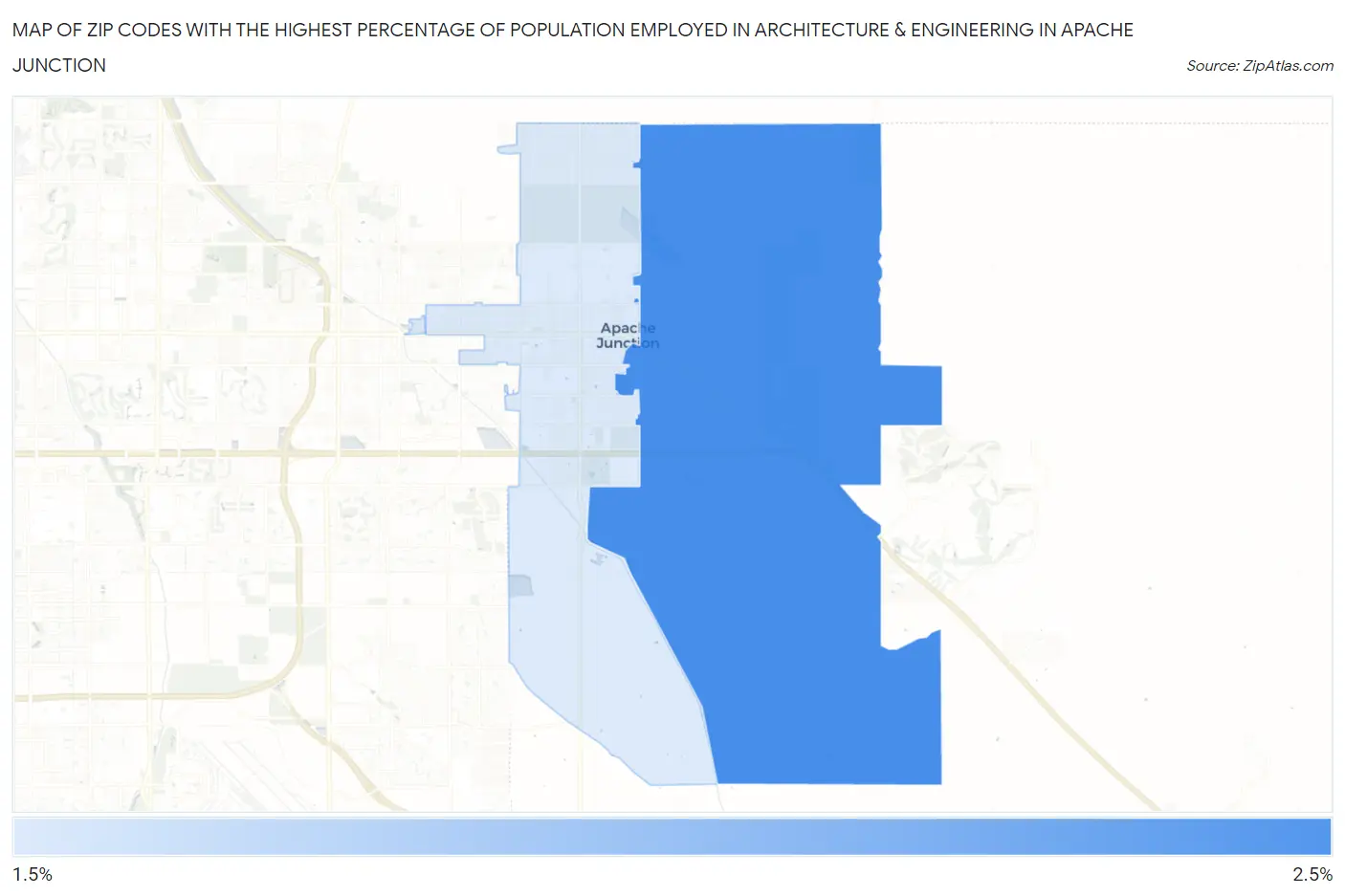 Zip Codes with the Highest Percentage of Population Employed in Architecture & Engineering in Apache Junction Map