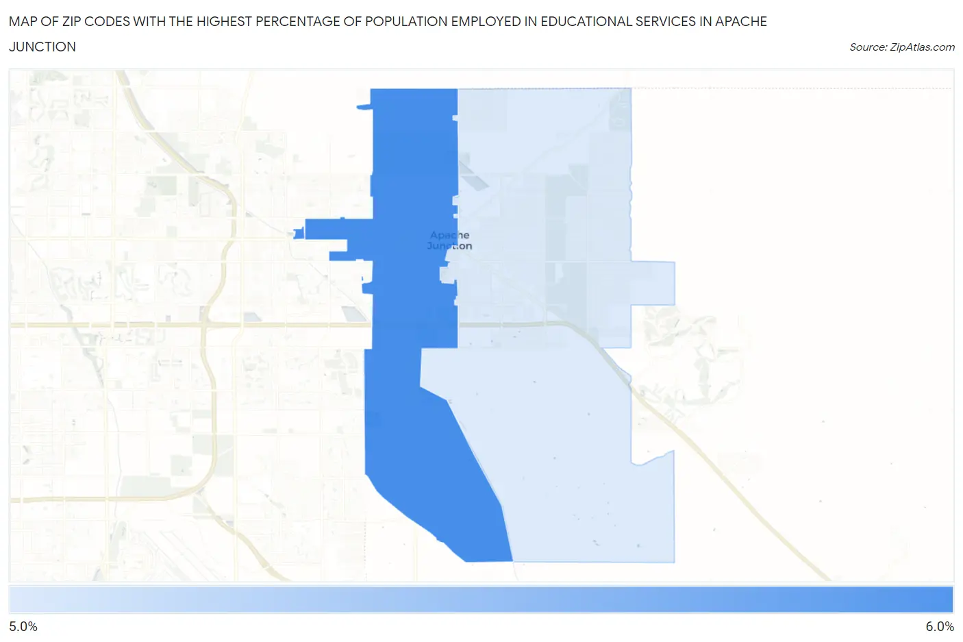 Zip Codes with the Highest Percentage of Population Employed in Educational Services in Apache Junction Map