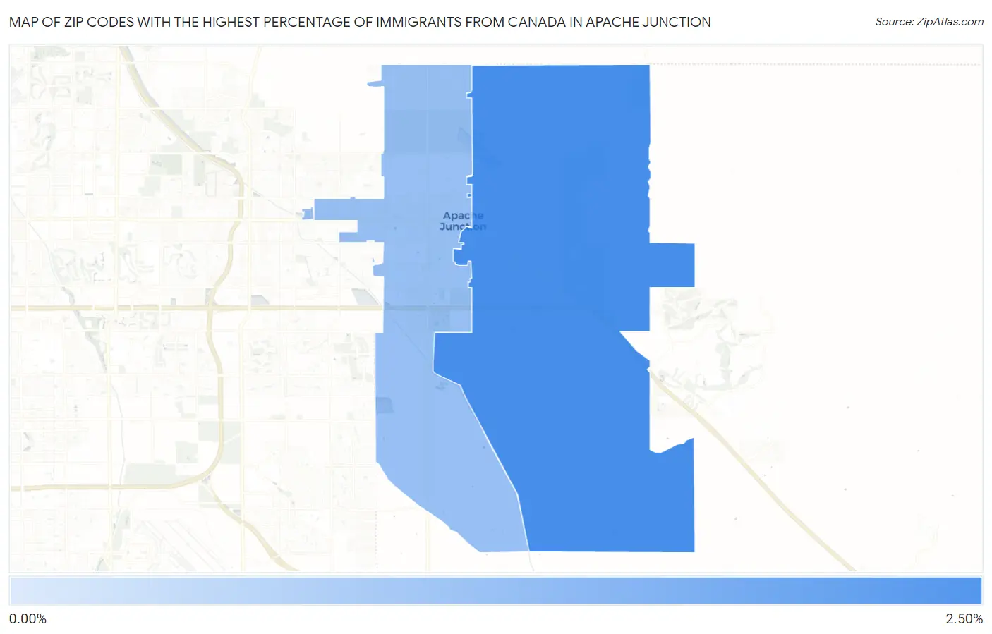 Zip Codes with the Highest Percentage of Immigrants from Canada in Apache Junction Map