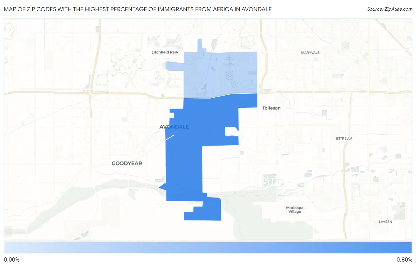Zip Codes with the Highest Percentage of Immigrants from Africa in Avondale Map