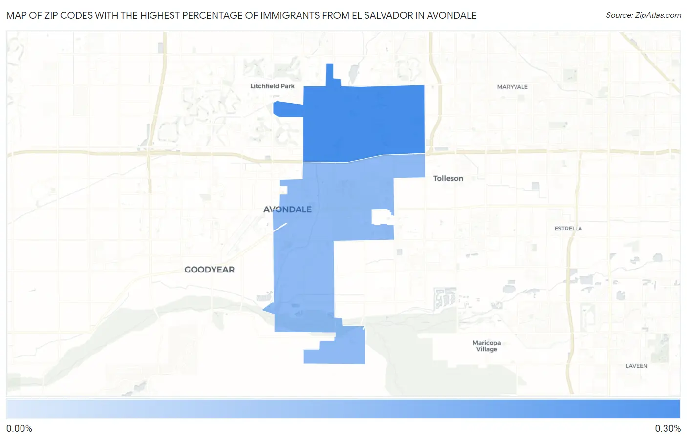 Zip Codes with the Highest Percentage of Immigrants from El Salvador in Avondale Map