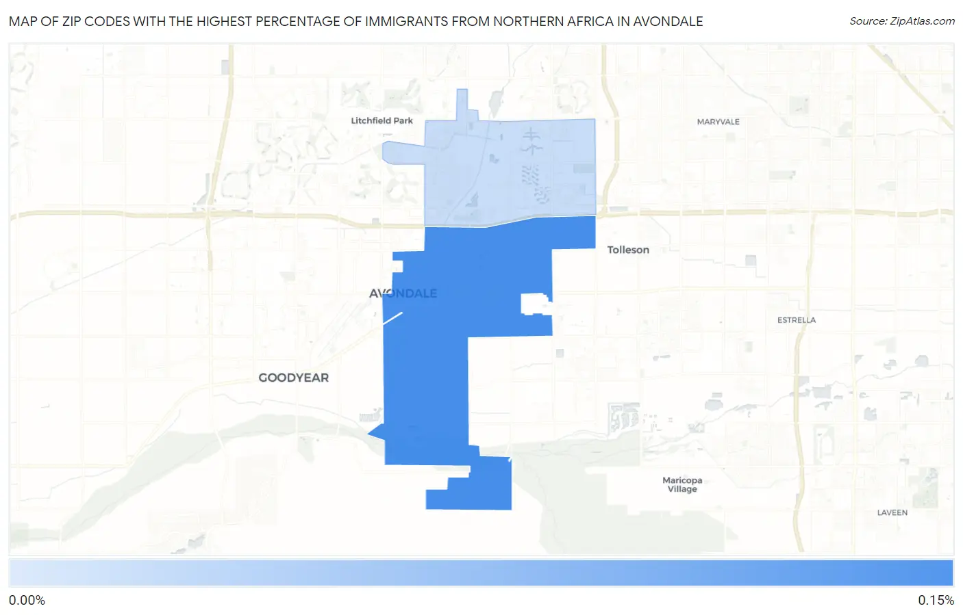 Zip Codes with the Highest Percentage of Immigrants from Northern Africa in Avondale Map
