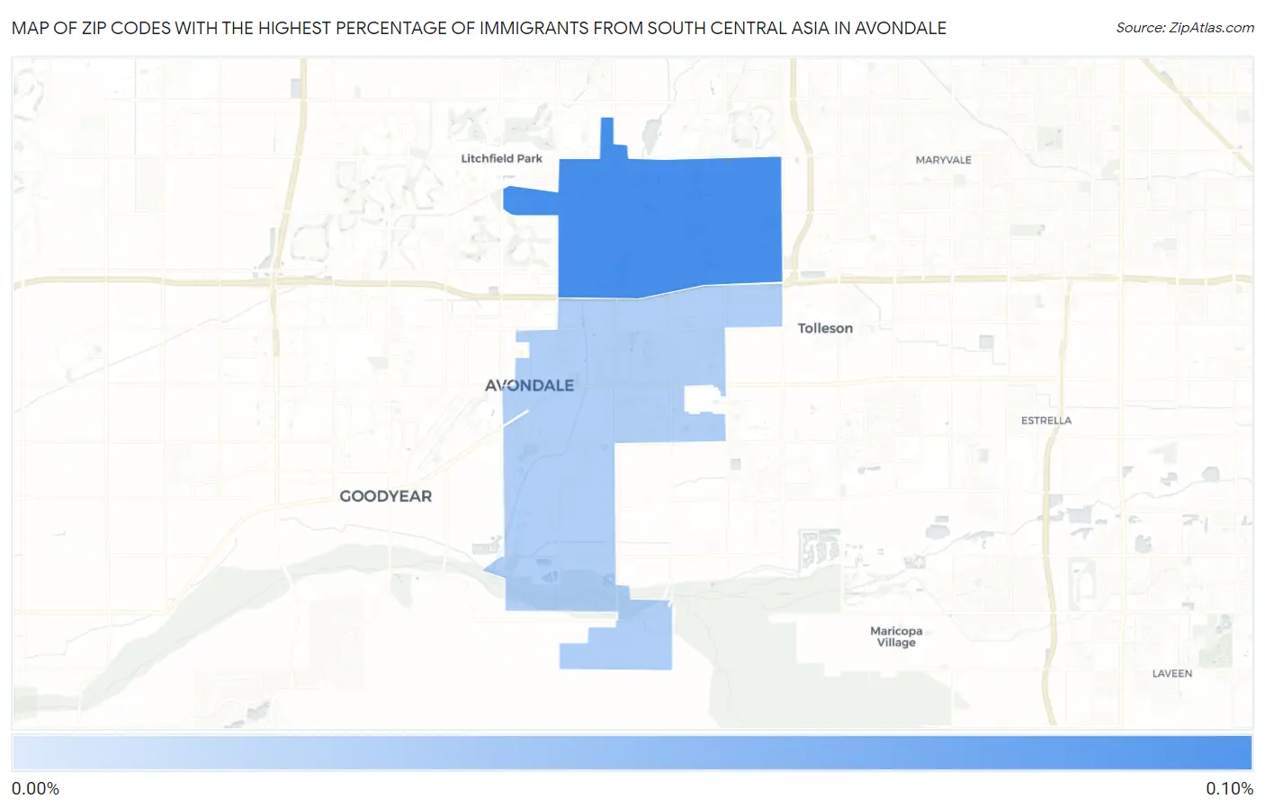 Zip Codes with the Highest Percentage of Immigrants from South Central Asia in Avondale Map