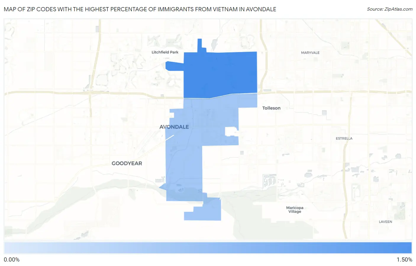 Zip Codes with the Highest Percentage of Immigrants from Vietnam in Avondale Map