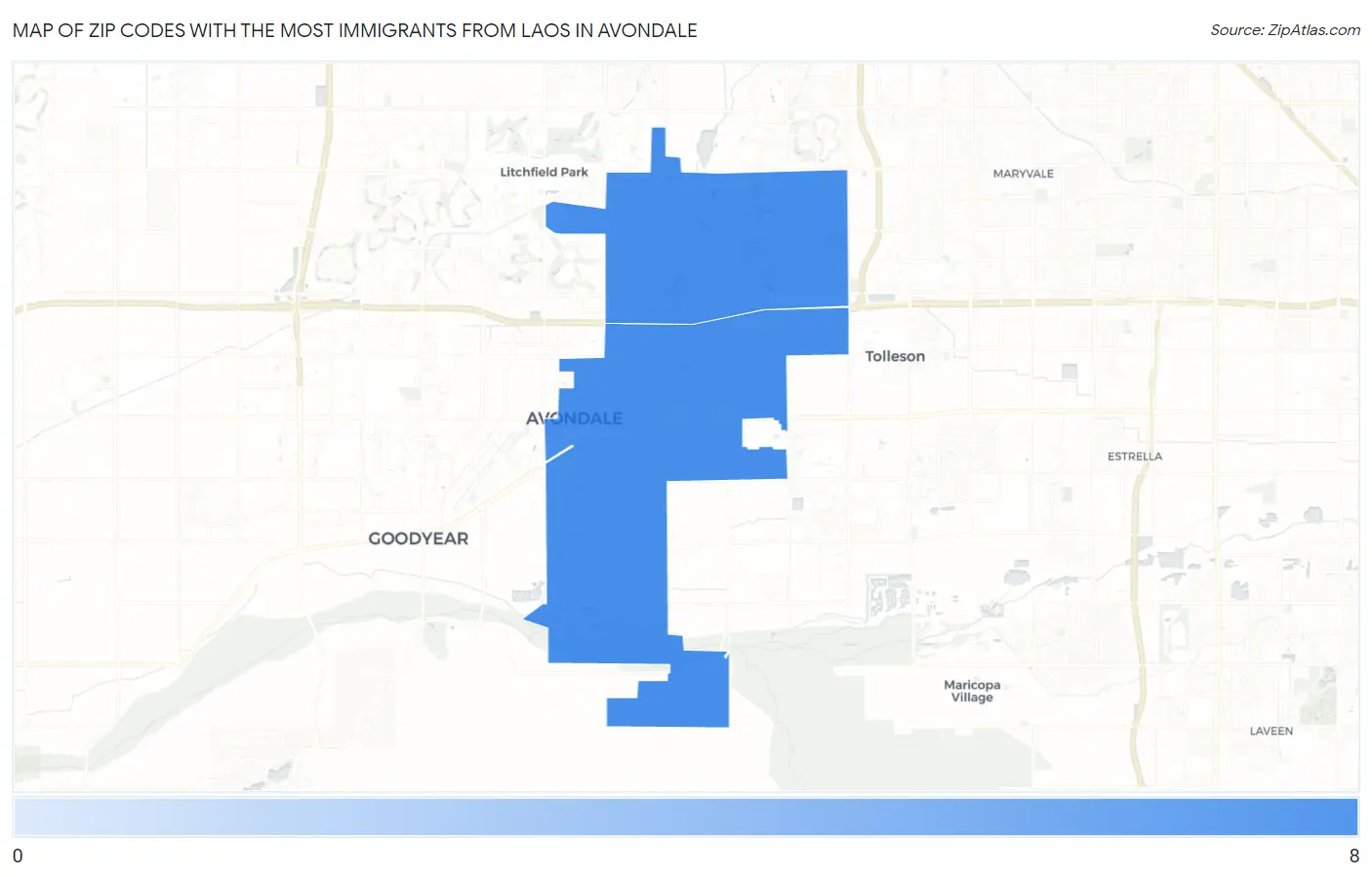 Zip Codes with the Most Immigrants from Laos in Avondale Map