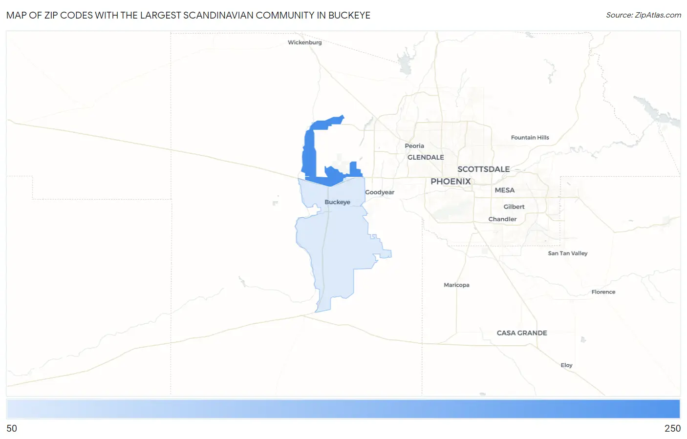 Zip Codes with the Largest Scandinavian Community in Buckeye Map