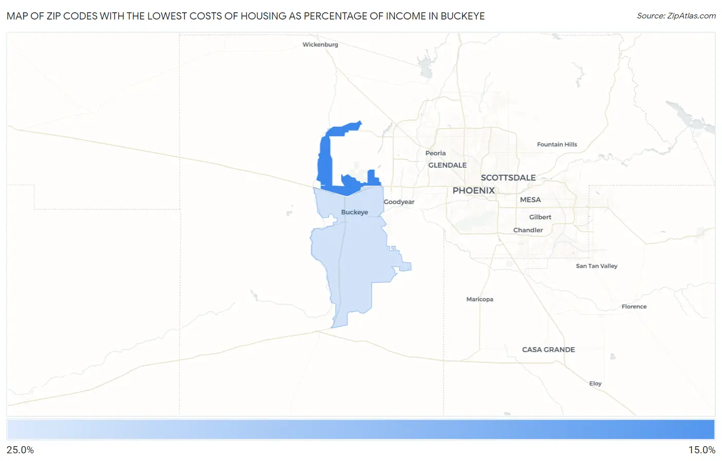 Zip Codes with the Lowest Costs of Housing as Percentage of Income in Buckeye Map