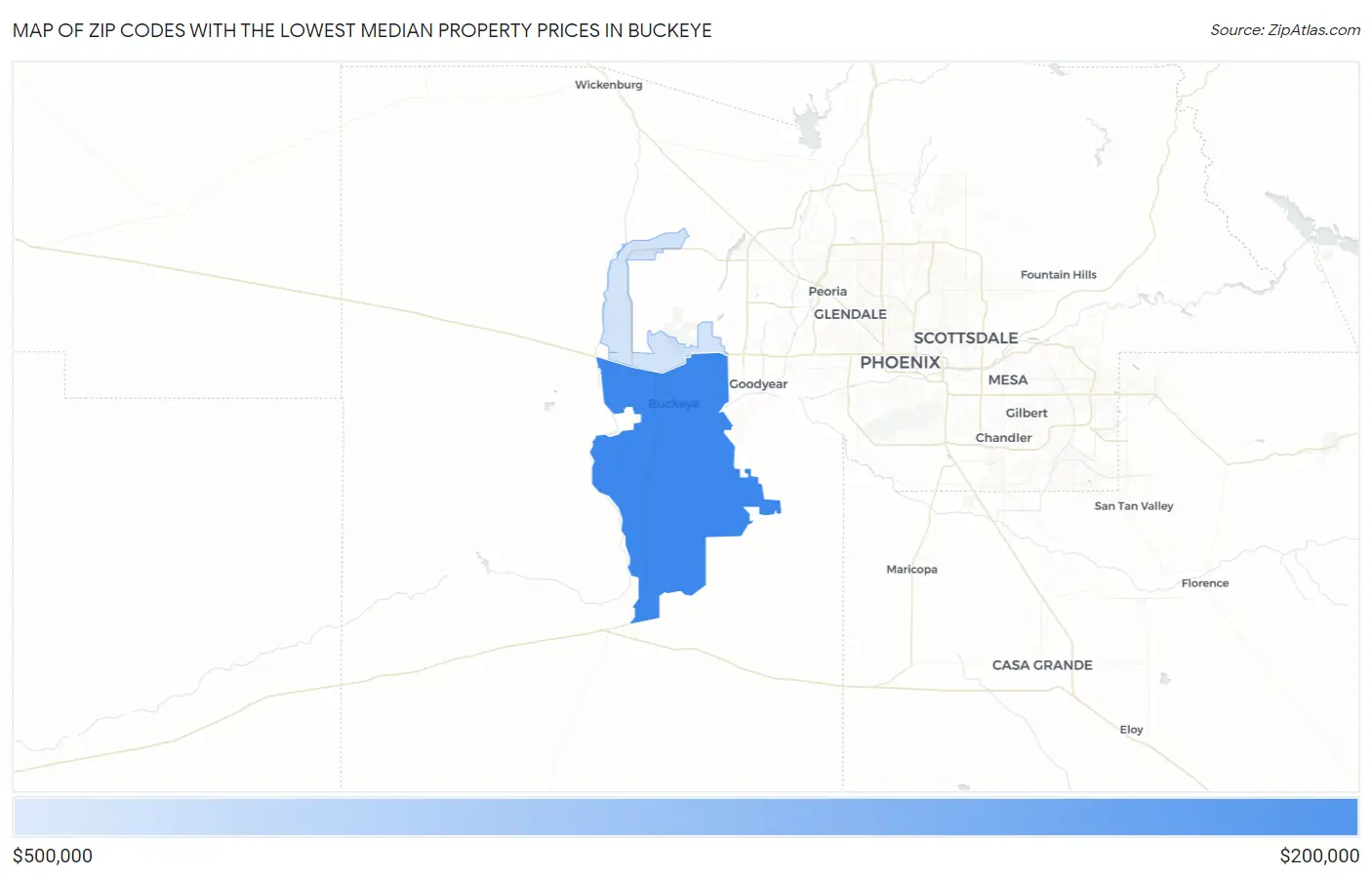 Zip Codes with the Lowest Median Property Prices in Buckeye Map