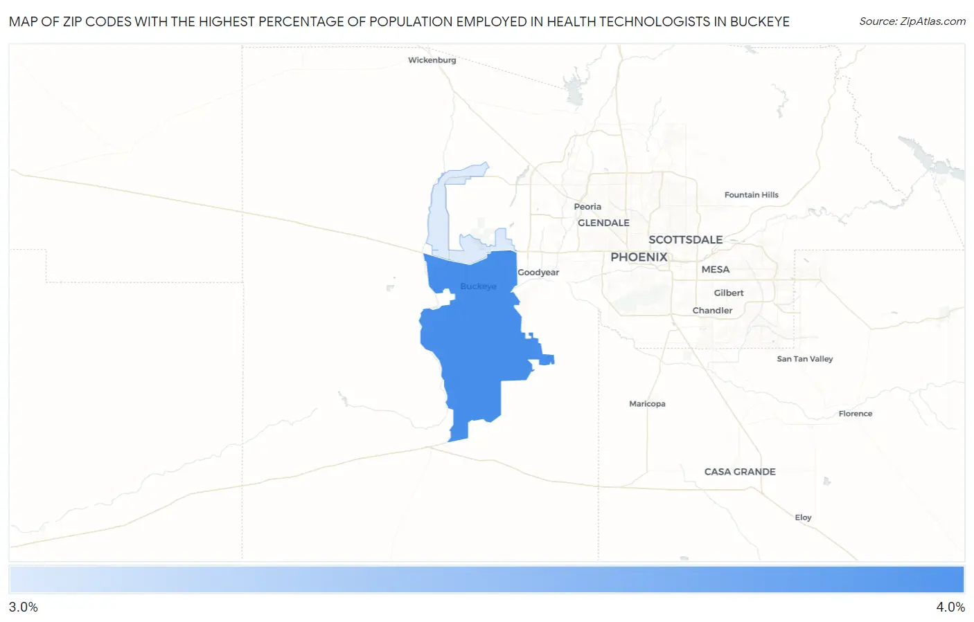 Zip Codes with the Highest Percentage of Population Employed in Health Technologists in Buckeye Map