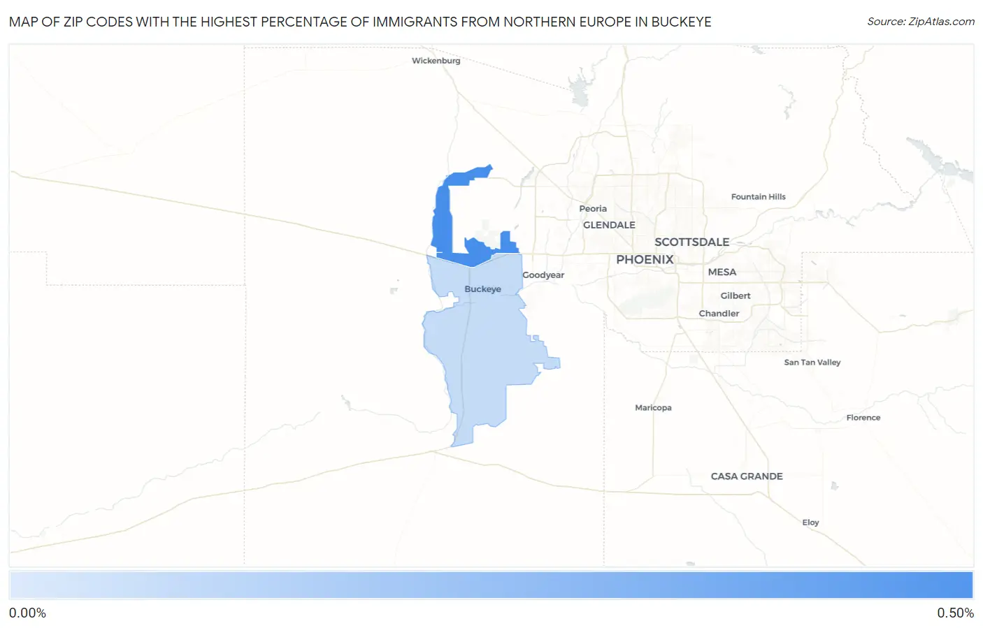 Zip Codes with the Highest Percentage of Immigrants from Northern Europe in Buckeye Map