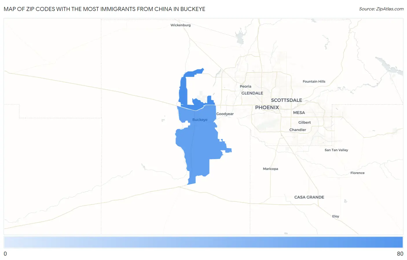 Zip Codes with the Most Immigrants from China in Buckeye Map