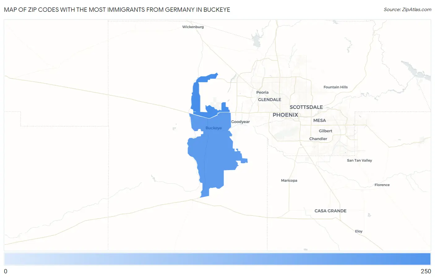 Zip Codes with the Most Immigrants from Germany in Buckeye Map