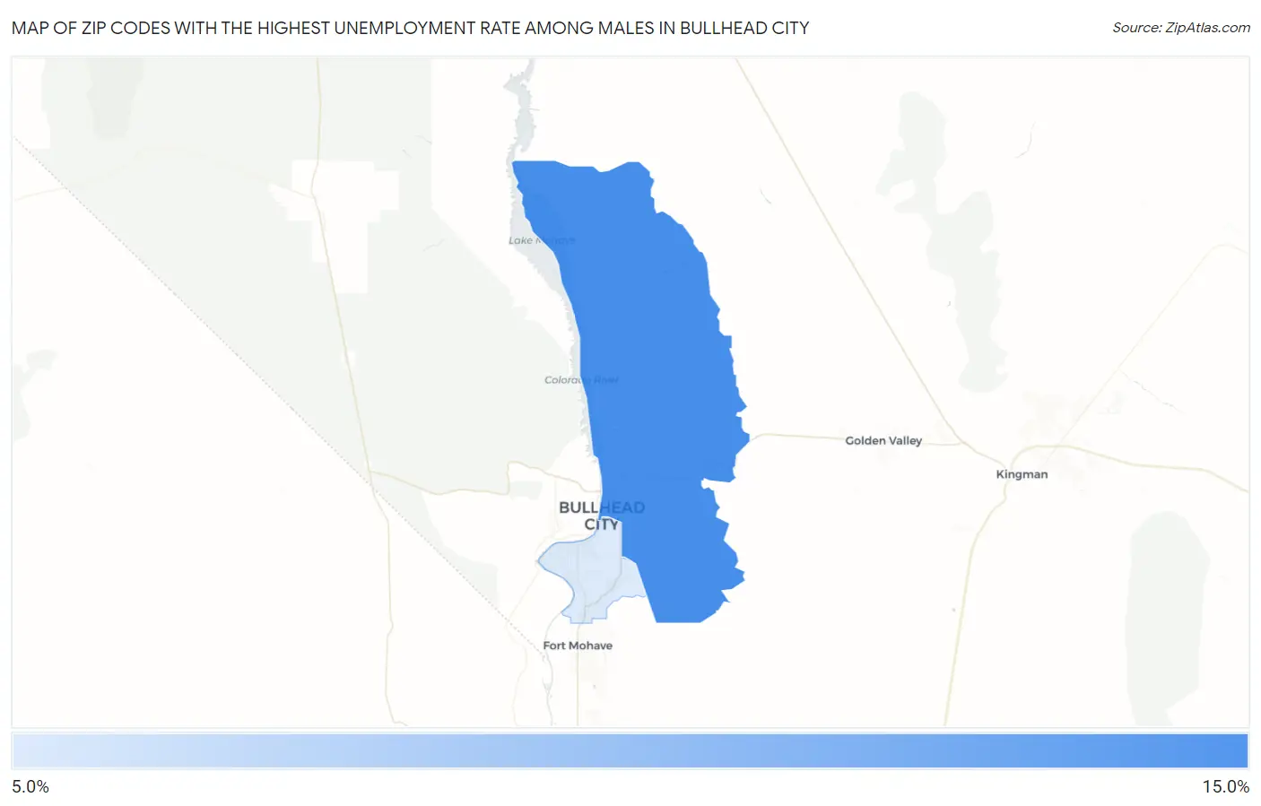 Zip Codes with the Highest Unemployment Rate Among Males in Bullhead City Map