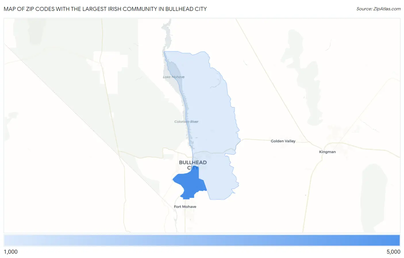 Zip Codes with the Largest Irish Community in Bullhead City Map