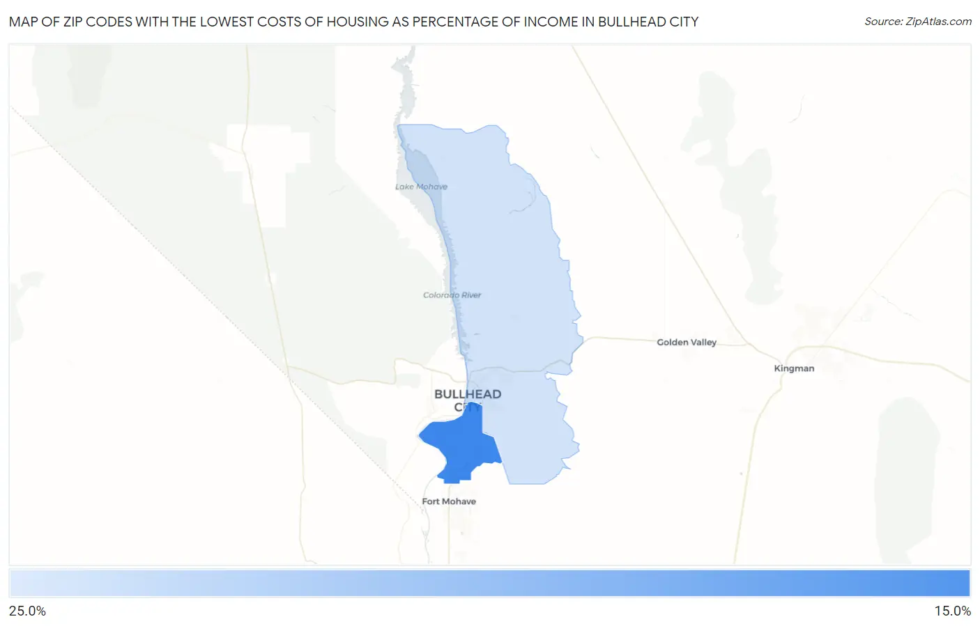 Zip Codes with the Lowest Costs of Housing as Percentage of Income in Bullhead City Map