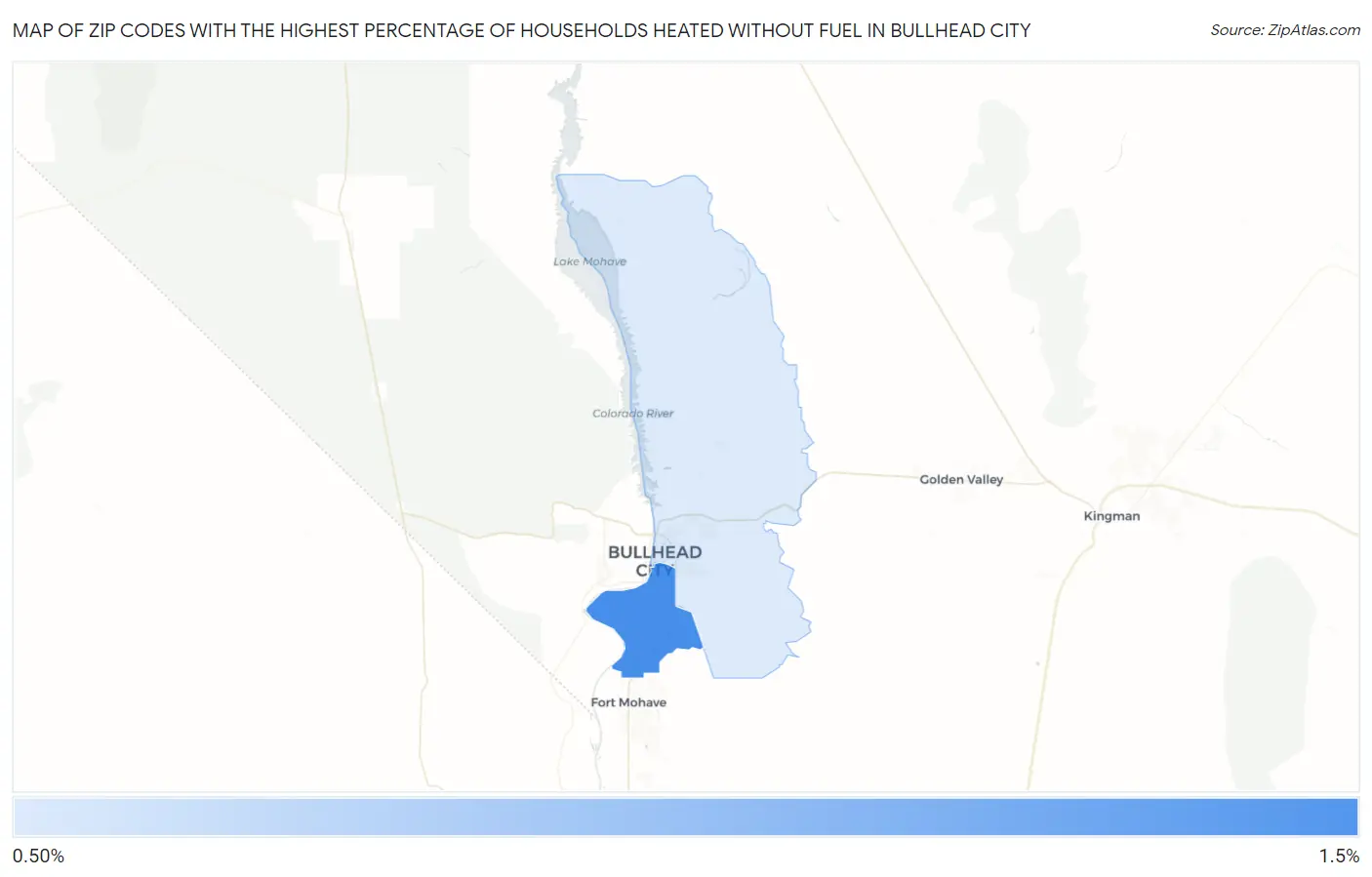 Zip Codes with the Highest Percentage of Households Heated without Fuel in Bullhead City Map