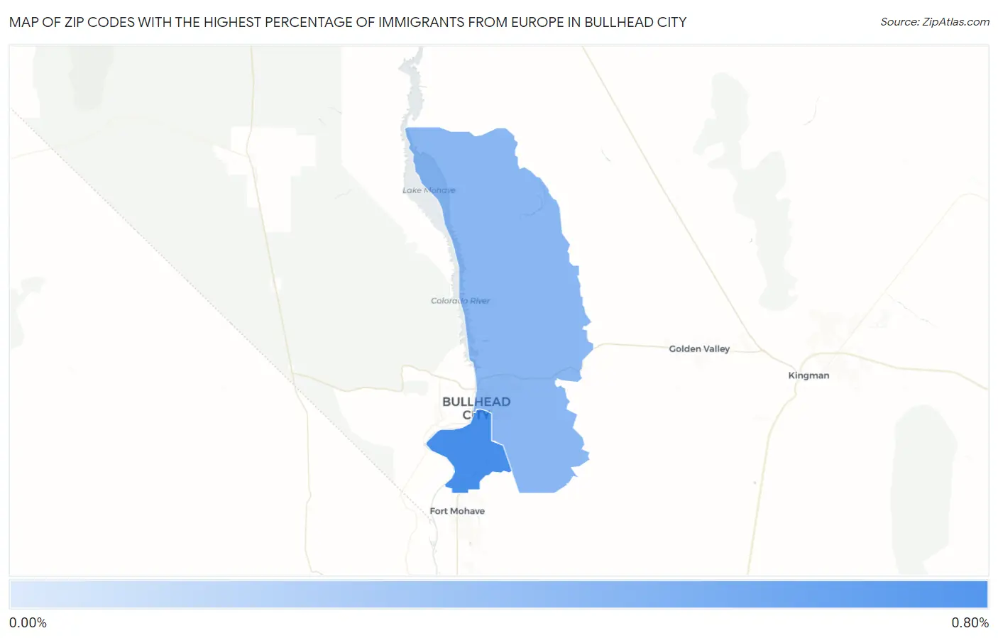 Zip Codes with the Highest Percentage of Immigrants from Europe in Bullhead City Map