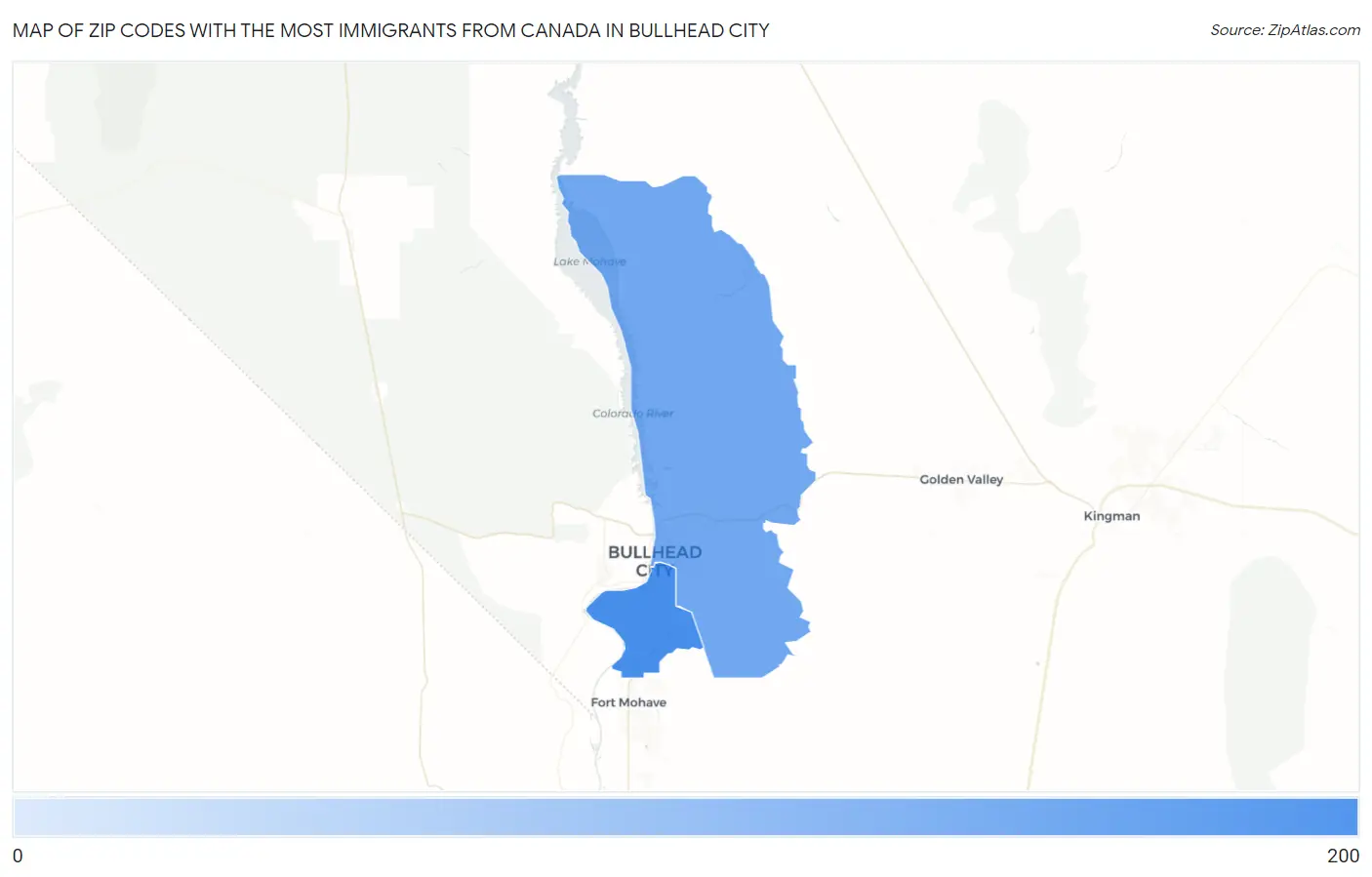 Zip Codes with the Most Immigrants from Canada in Bullhead City Map
