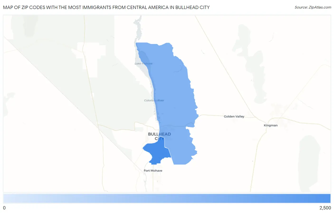 Zip Codes with the Most Immigrants from Central America in Bullhead City Map