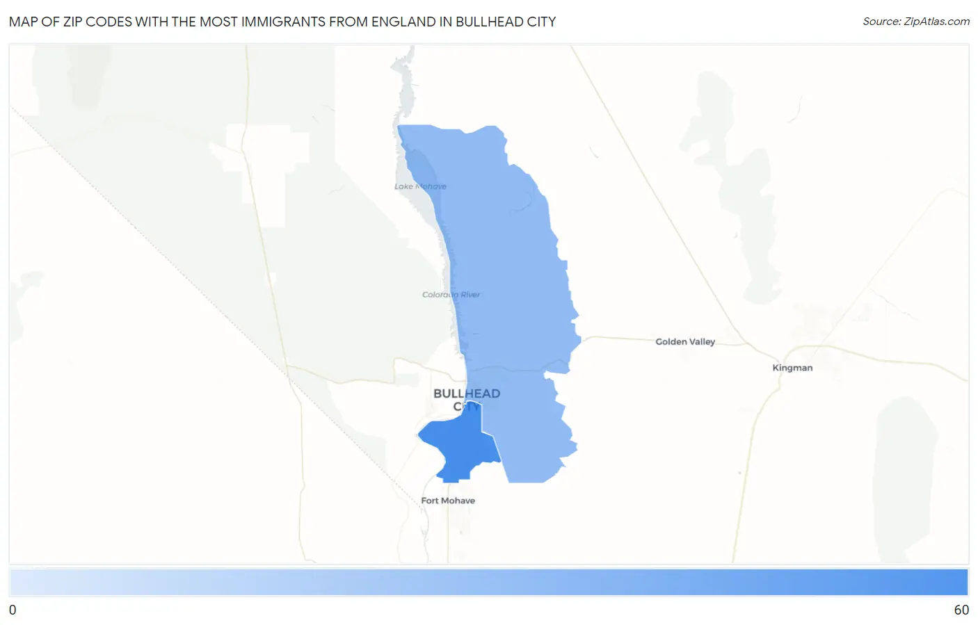 Zip Codes with the Most Immigrants from England in Bullhead City Map