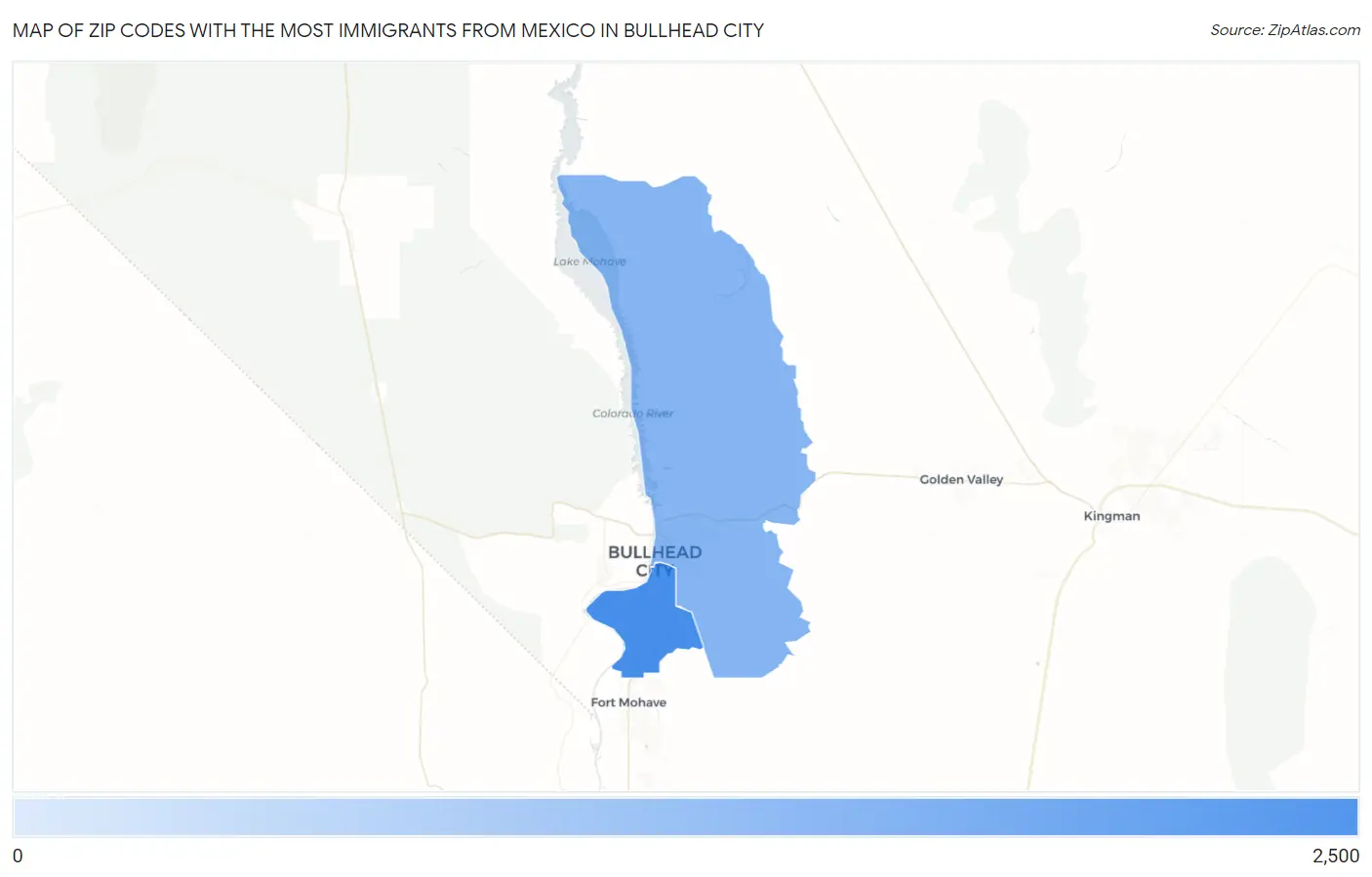 Zip Codes with the Most Immigrants from Mexico in Bullhead City Map