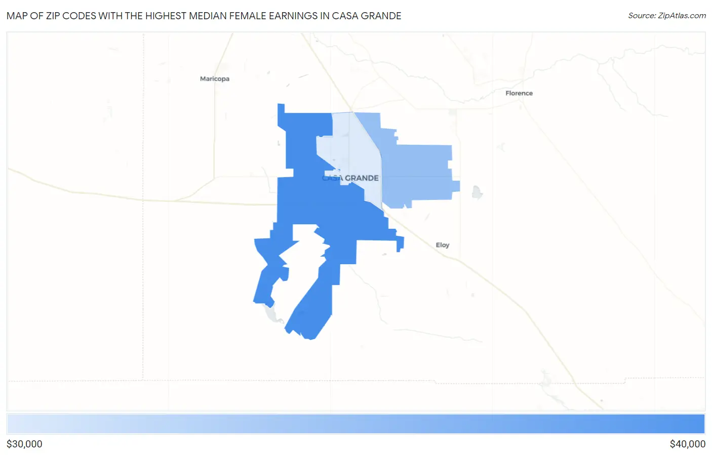 Zip Codes with the Highest Median Female Earnings in Casa Grande Map