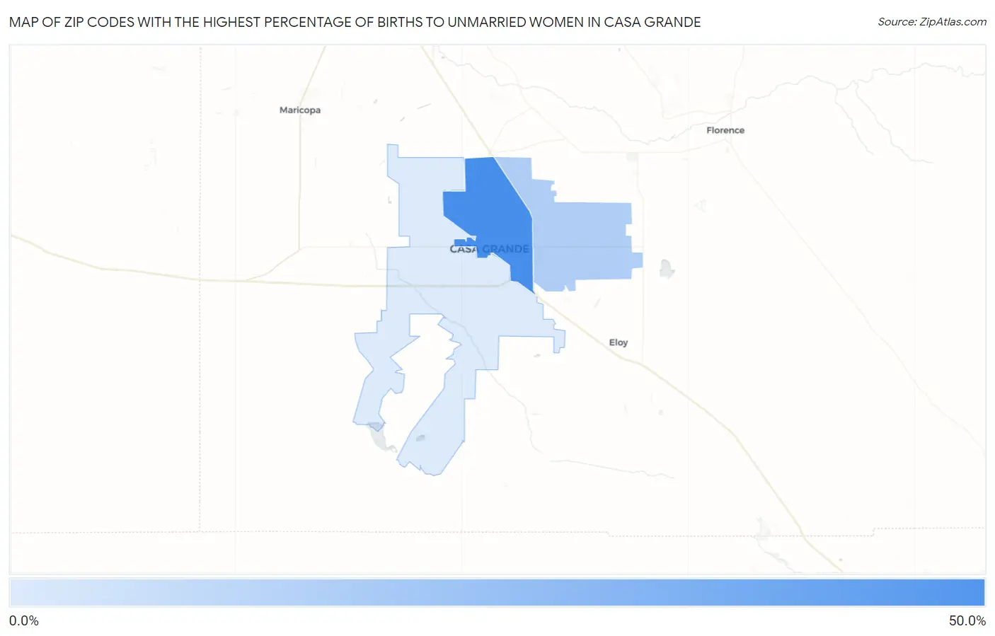 Zip Codes with the Highest Percentage of Births to Unmarried Women in Casa Grande Map