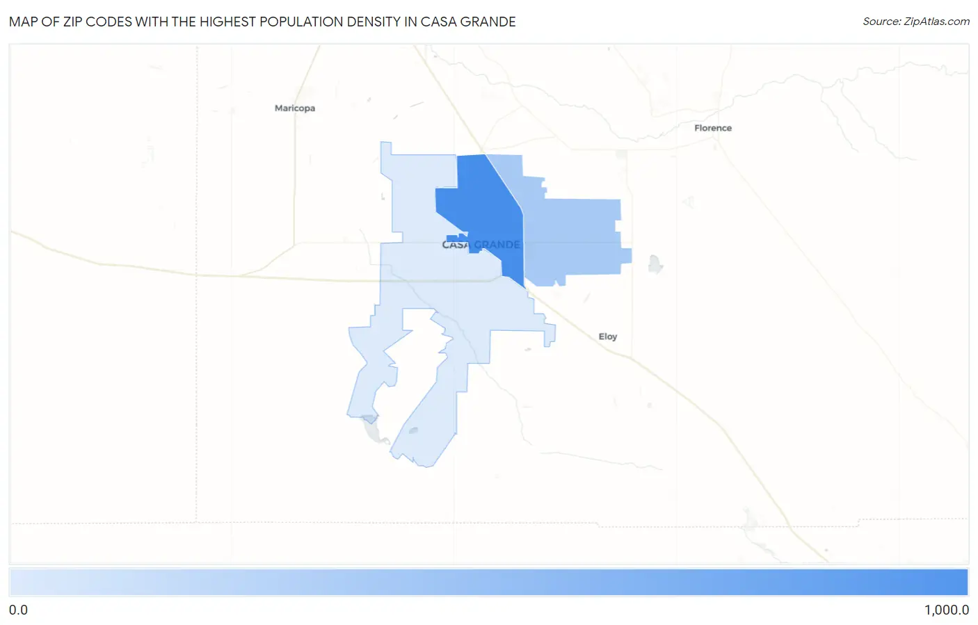 Zip Codes with the Highest Population Density in Casa Grande Map