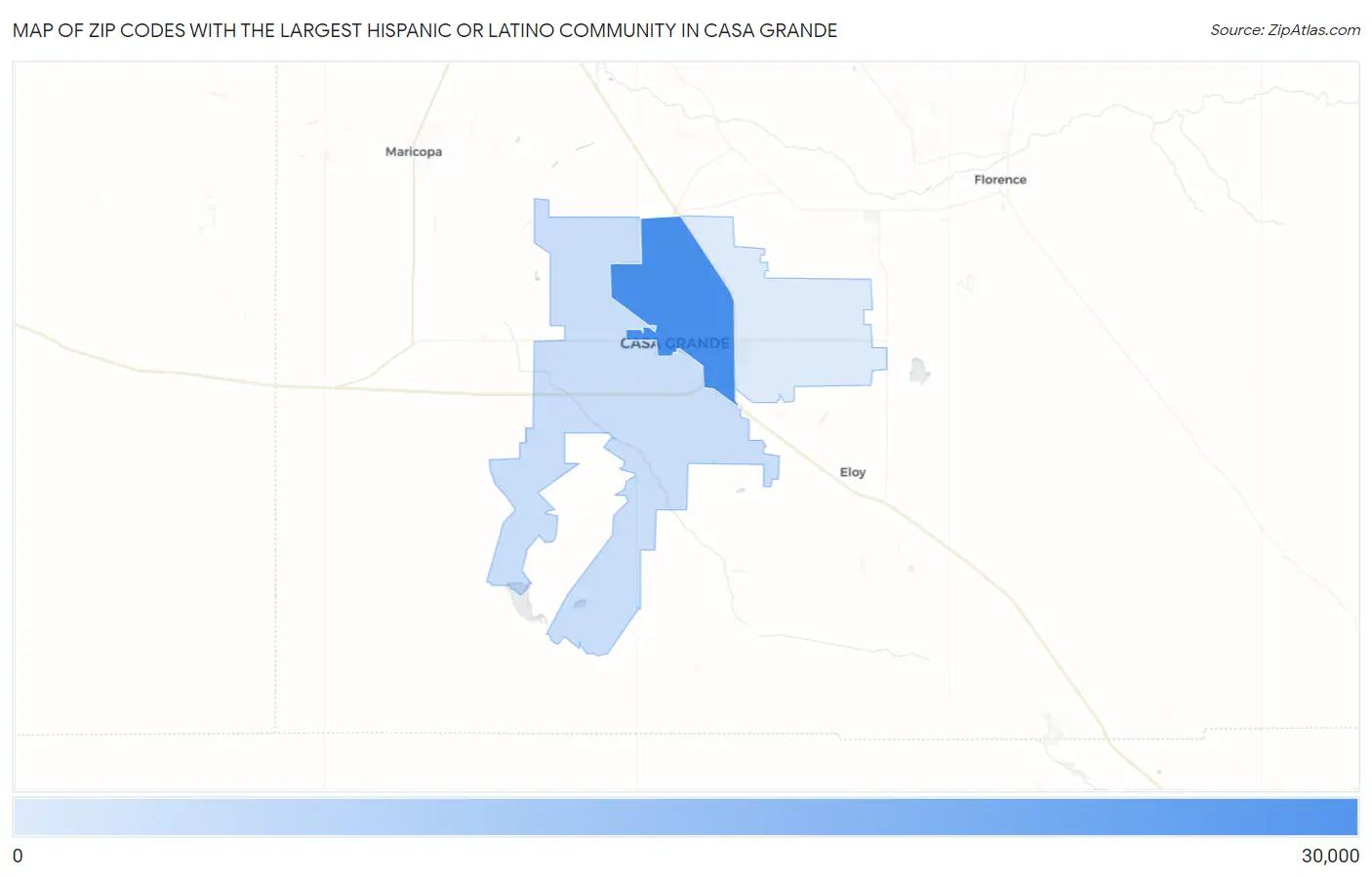 Zip Codes with the Largest Hispanic or Latino Community in Casa Grande Map