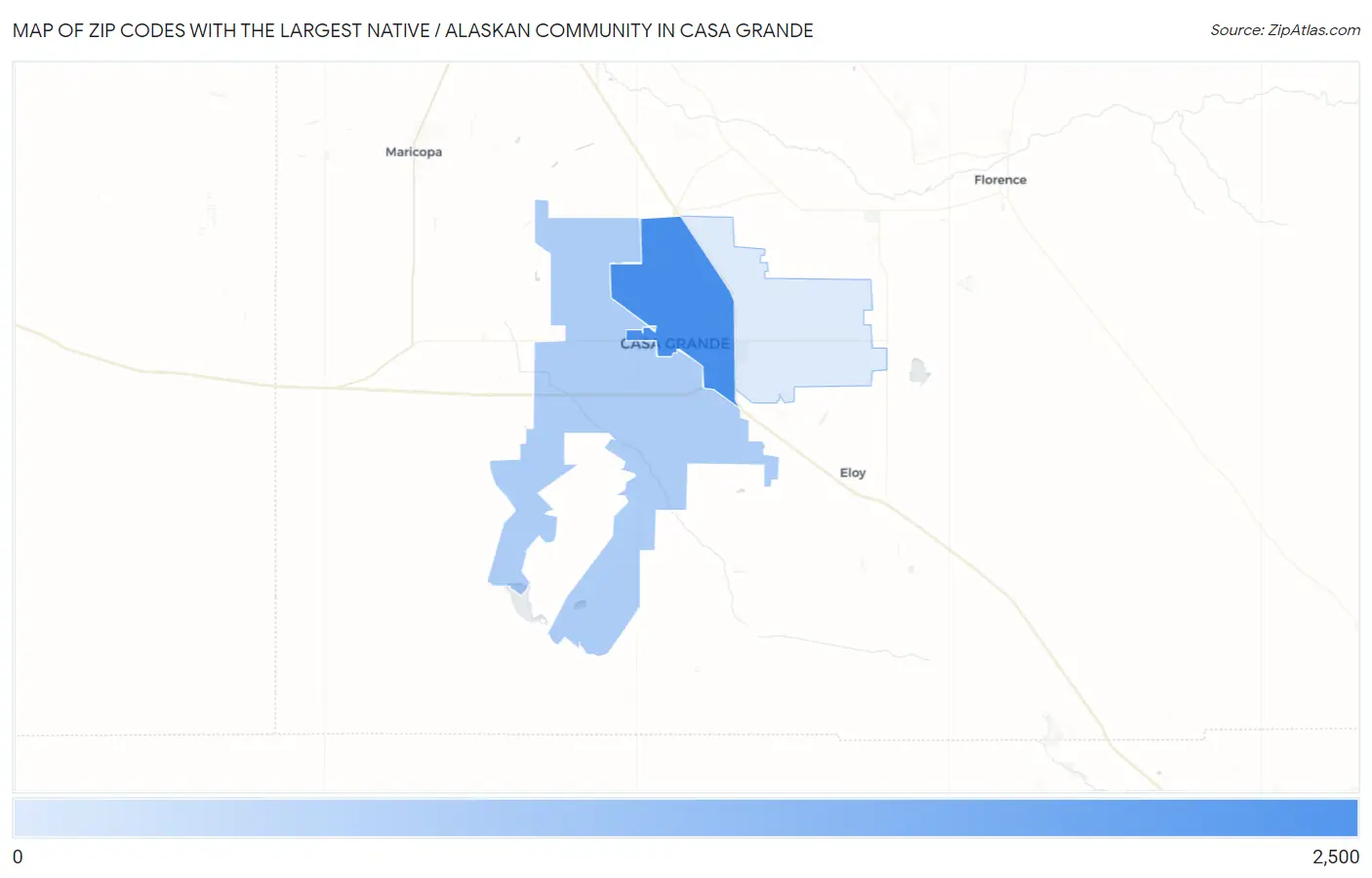 Zip Codes with the Largest Native / Alaskan Community in Casa Grande Map
