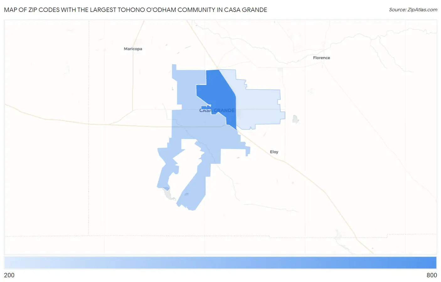Zip Codes with the Largest Tohono O'Odham Community in Casa Grande Map