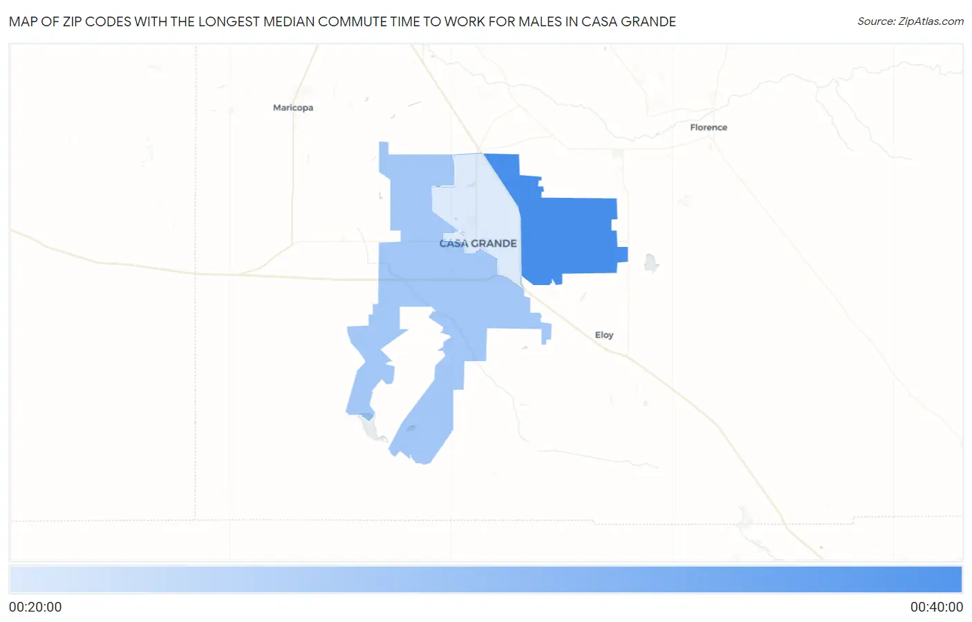 Zip Codes with the Longest Median Commute Time to Work for Males in Casa Grande Map