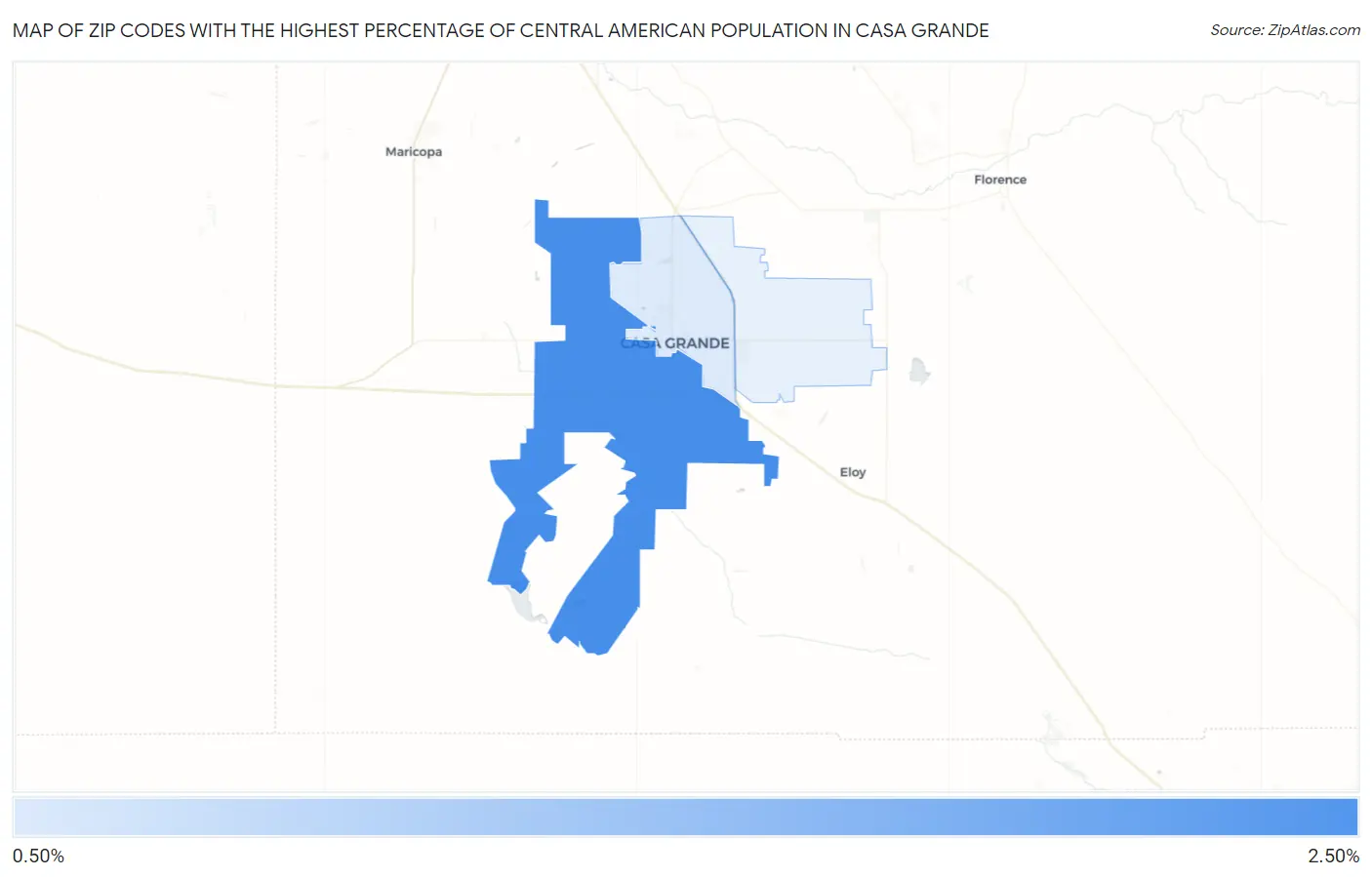 Zip Codes with the Highest Percentage of Central American Population in Casa Grande Map