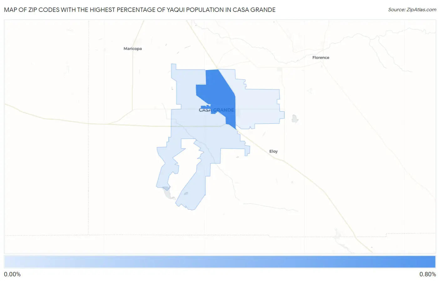 Zip Codes with the Highest Percentage of Yaqui Population in Casa Grande Map