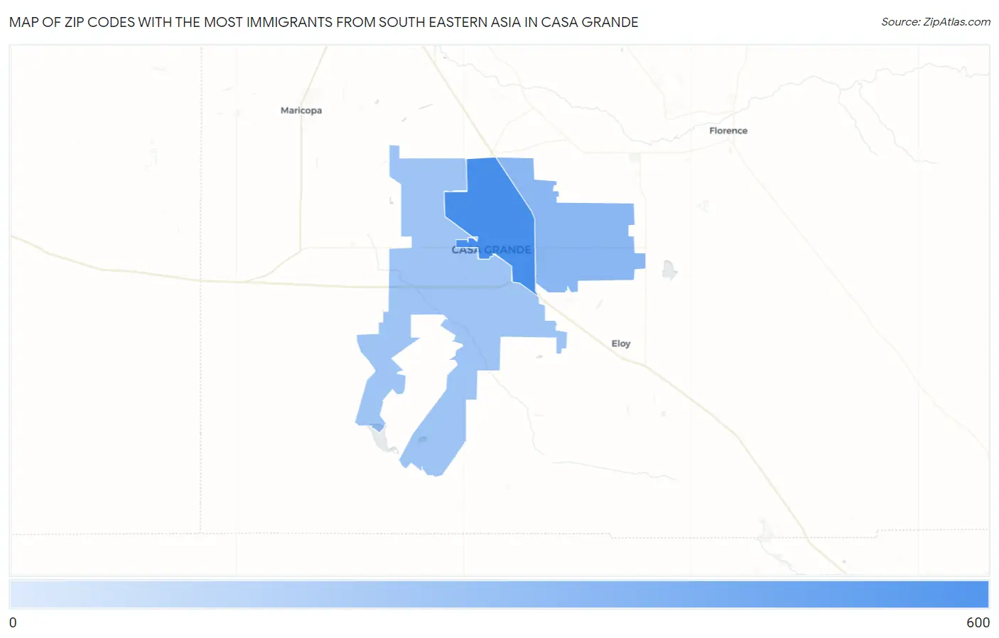 Zip Codes with the Most Immigrants from South Eastern Asia in Casa Grande Map