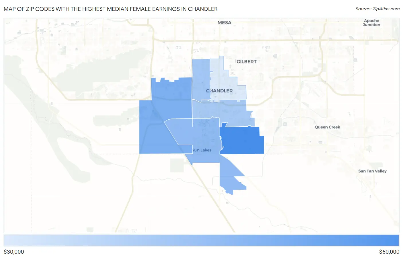 Zip Codes with the Highest Median Female Earnings in Chandler Map