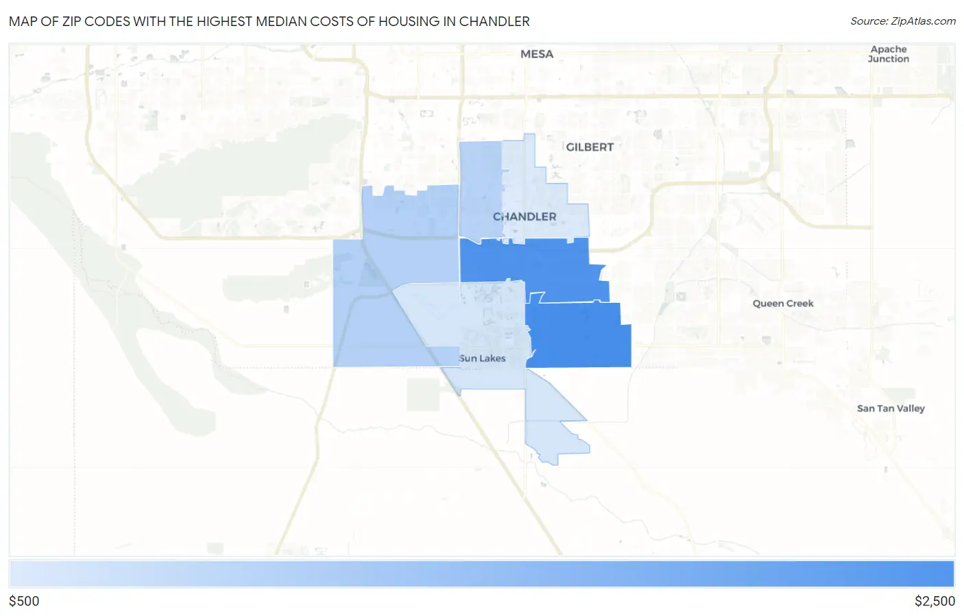 Zip Codes with the Highest Median Costs of Housing in Chandler Map